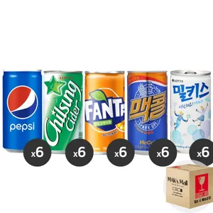[막스] 혼합세트 190ml 30입(각6개씩) 미니 캔음료 음료수 캔콜라 캔사이다, 1세트